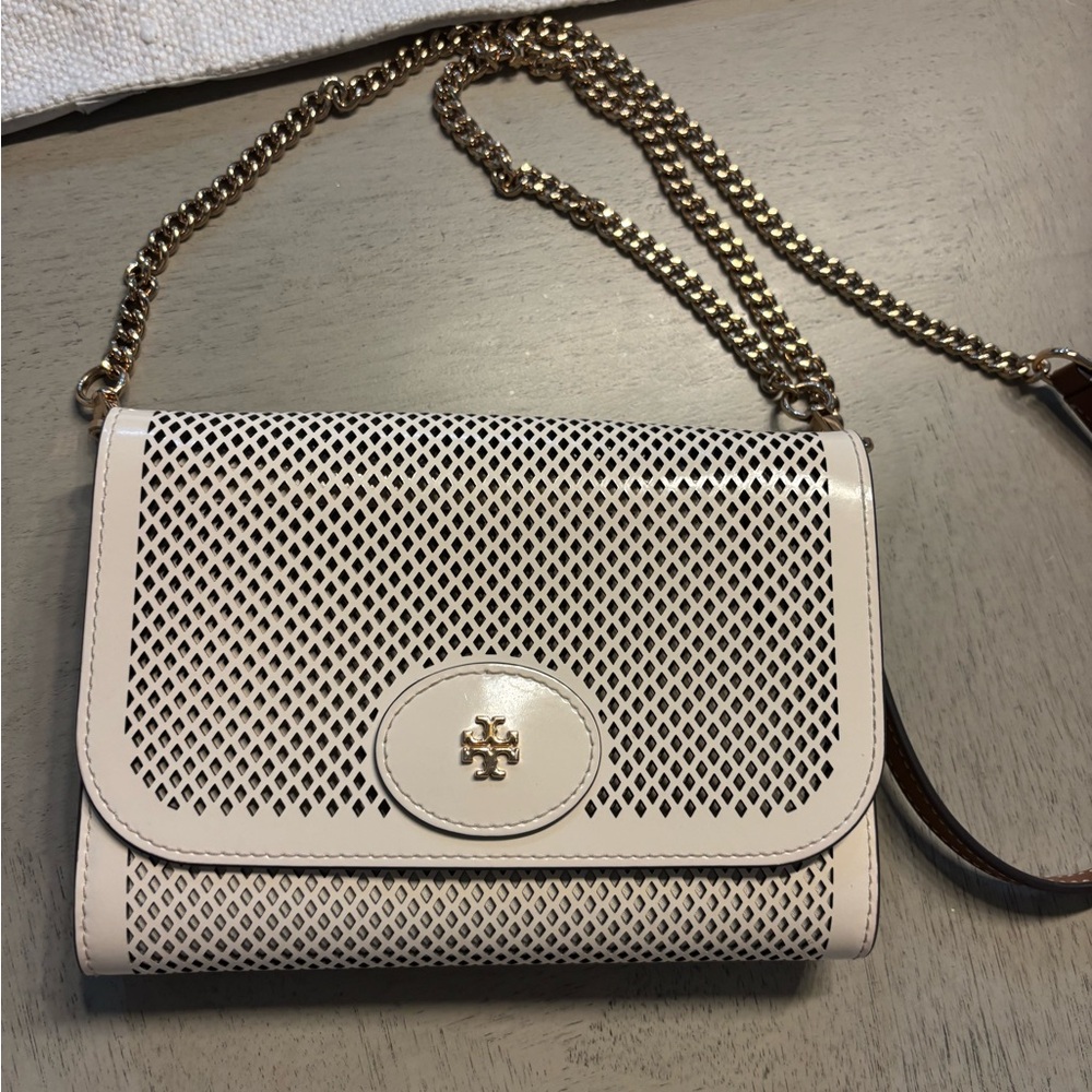Tory Burch White and Gold Crossbody Bag